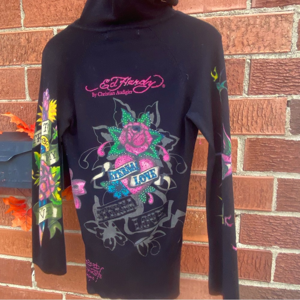 🔥REDUCED $90-75 CYBER Y2K EX HARDY EMBELLISHED HOODIE SWEATER DRESS
